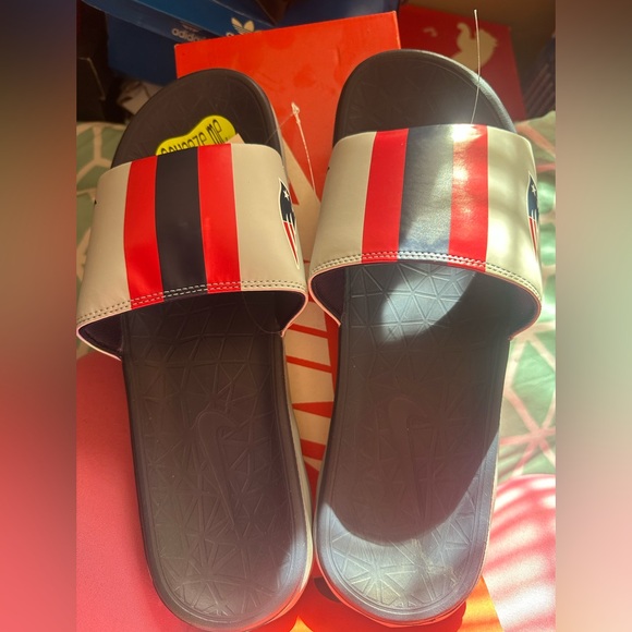 Nike Red, Black, and White Slide Sandals - Picture 1 of 3